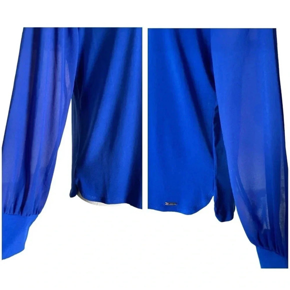 CALVIN KLEIN | Women's Long Sleeve Blue Jersey with Chiffon Sleeves Top Size M - Picture 6 of 10